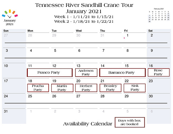 Availability January 2021 calendar