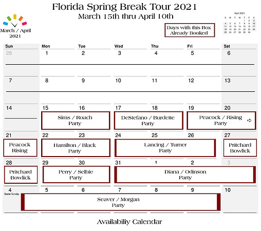 Availability Calendar March 2021