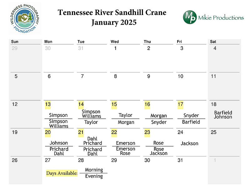 Tour Calendar January 2025